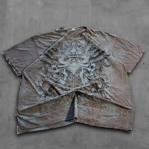 Y2K 2000s Oversized Grey Affliction Like Streetwear Archive Tee